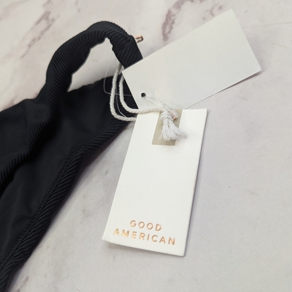 Good American Swim Bottom Women Black Rib Mid Rise Better Bikini Cheeky - Picture 5 of 13